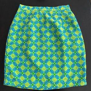 City Silk blue and green patterned skirt